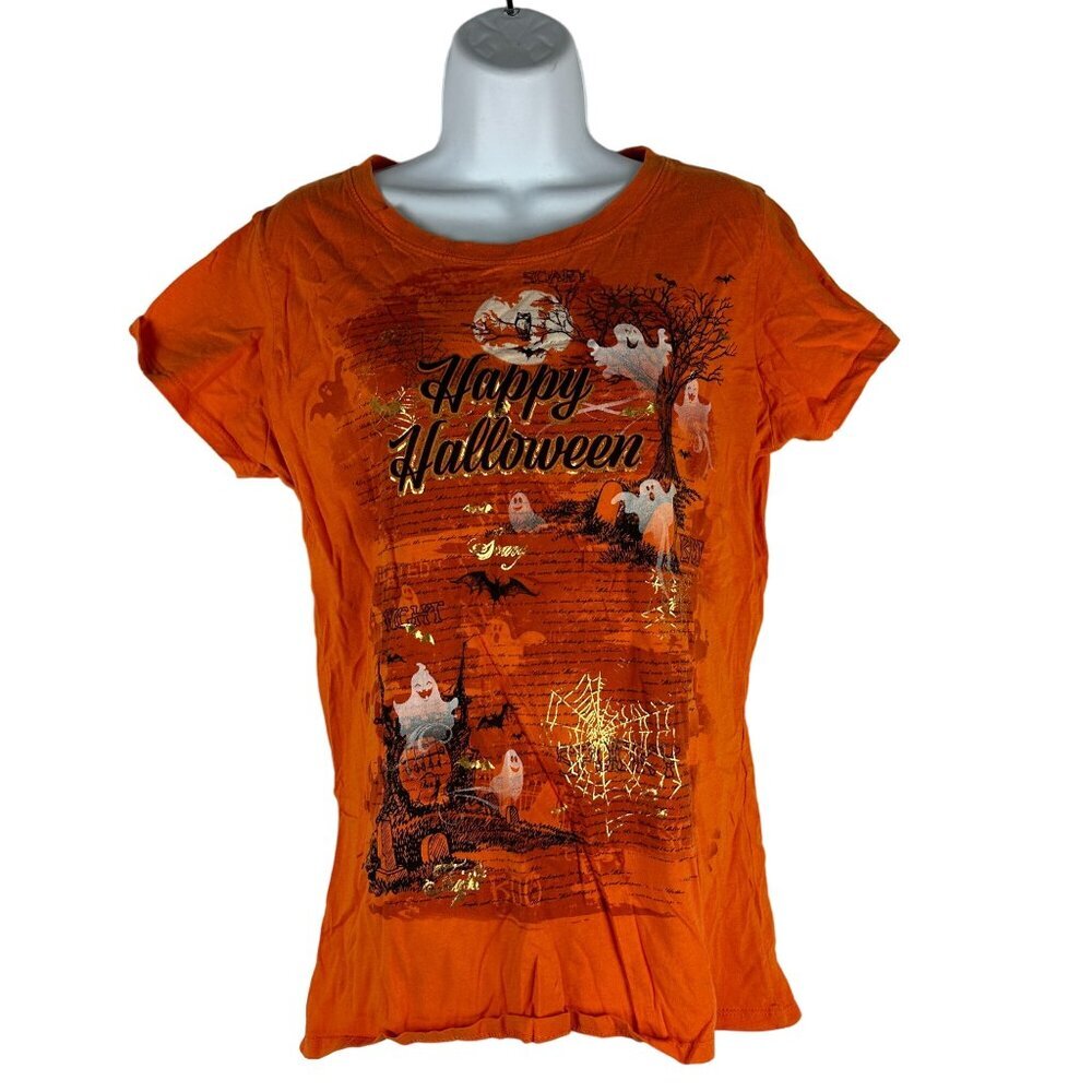 Way To Celebrate! Womens Halloween T-Shirt L/G 12-14 100% Cotton Orange